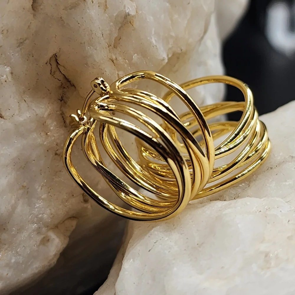 Rhodium/ 18 kt Gold Plated Hoops Earrings/Studs Contemporary Design
